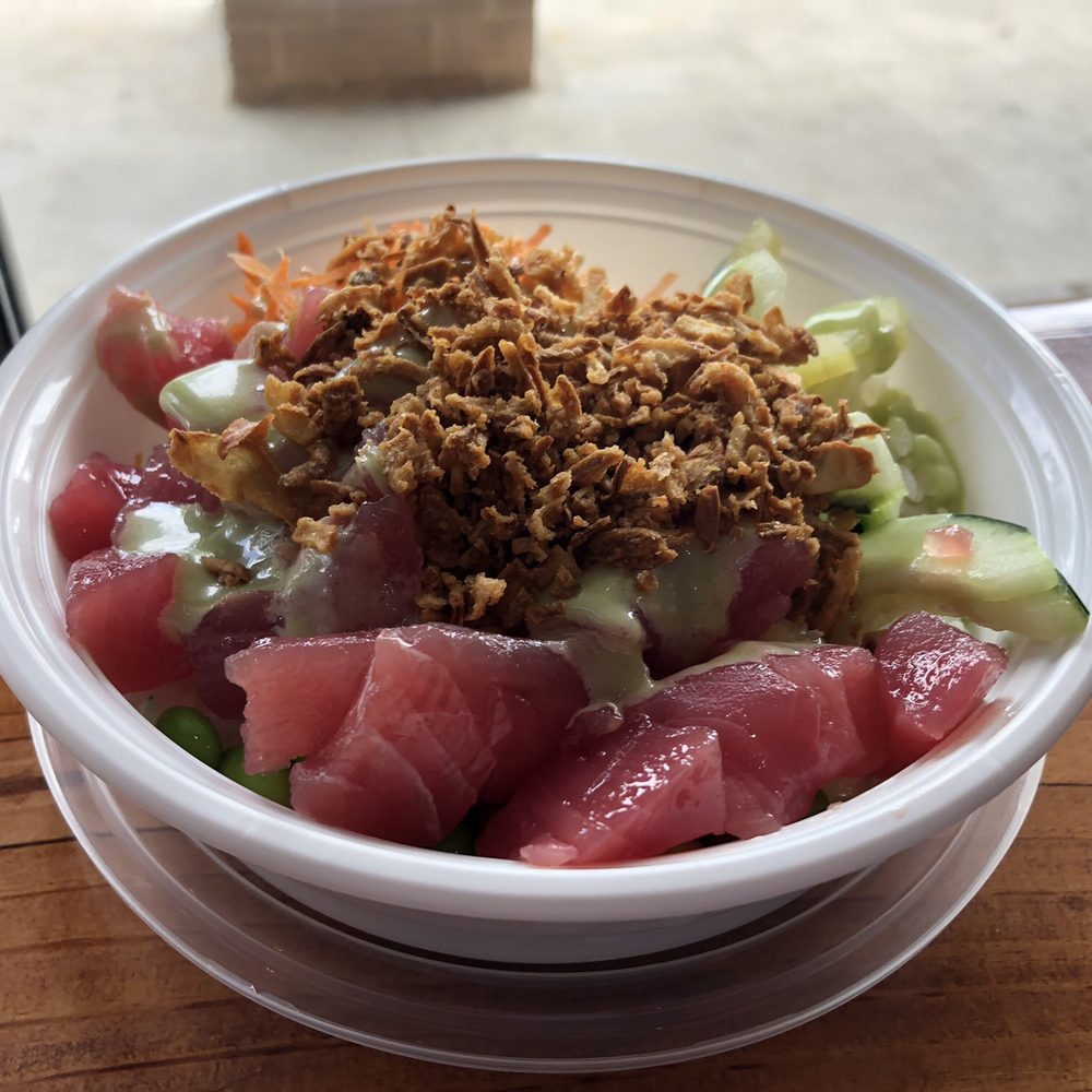 Hello Poke Bowl - Tuna Wasabi; tuna, edamame, cucumber, carrots, crispy onion, honey wasabi. All makes for a delicious and refreshing dish. - Sushi Bars Near Me - Augusta, Georgia Hello Poke Bowl - Tuna Wasabi; tuna, edamame, cucumber, carrots, crispy onion, honey wasabi. All makes for a delicious and refreshing dish. - Sushi Bars Near Me - Augusta, Georgia