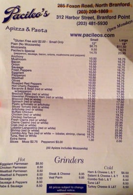 Menu photo 2 Pacileo's Apizza & Pasta North Branford, CT