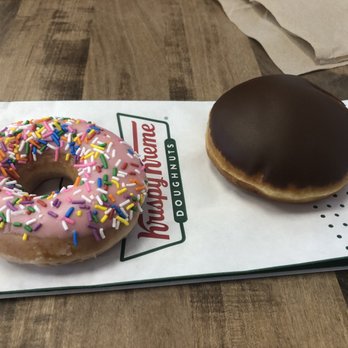 Krispy Kreme - Strawberry glazed with sprinkles, and a chocolate glazed a custard creme - Donuts Near Me - Rohnert Park, California Krispy Kreme - Strawberry glazed with sprinkles, and a chocolate glazed a custard creme - Donuts Near Me - Rohnert Park, California