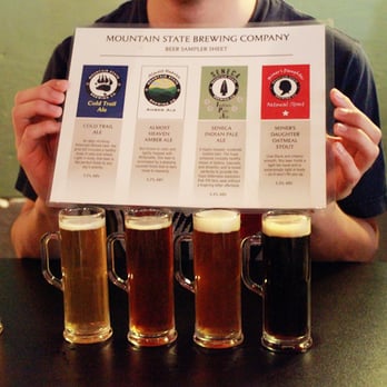 Mountain State Brewing - Beer sampler with key, seasonal special on the far left - Breweries Near Me - Morgantown, West Virginia Mountain State Brewing - Beer sampler with key, seasonal special on the far left - Breweries Near Me - Morgantown, West Virginia
