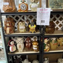CJ's Antiques & Collectibles - Shelves of cookie jars