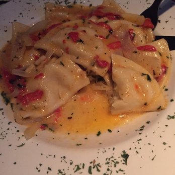 Zeppelin Hall - Gross pirogies drenched in butter and red peppers that weren't listed on the menu :( - American Near Me - Jersey City, New Jersey Zeppelin Hall - Gross pirogies drenched in butter and red peppers that weren't listed on the menu :( - American Near Me - Jersey City, New Jersey