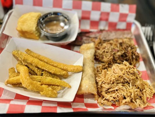 Smok'n Crew Barbecue - Pulled chicken, pulled pork, brisket, pulled pork egg roll, pickle fries, sweet corn bread - Mooresville, IN Smok'n Crew Barbecue - Pulled chicken, pulled pork, brisket, pulled pork egg roll, pickle fries, sweet corn bread - Mooresville, IN