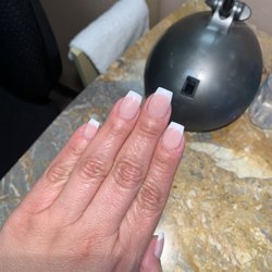 Fancy Nails - French manicure , white powder , and #101 for the nude area , slightly coffin shaped