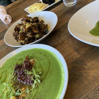Aracely Cafe - The amazing pea soup & grilled Fried Brussels Sprouts Small Plate - New American Near Me - San Francisco, California