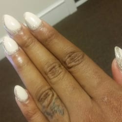 The Little Nail Boutique - Gel Set, OPI nudie w/crescent glitter accent.