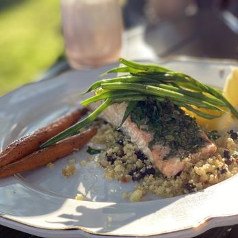 The Charleston Draper - Salmon over cous cous with roasted carrots and French green beans - New American Near Me - Draper, Utah The Charleston Draper - Salmon over cous cous with roasted carrots and French green beans - New American Near Me - Draper, Utah