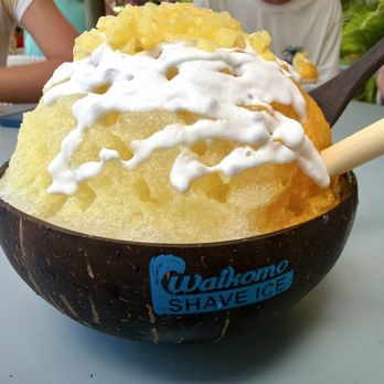 Waikomo Shave Ice - Mango and Pineapple in a souvenir bowl - Shaved Ice Near Me - Lahaina, Hawaii