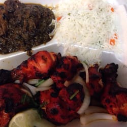 Shalimar Charcoal Kabob - Chicken Tandori and Spinach with Meat as a side.