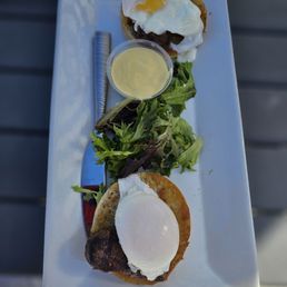delicious steak and eggs benedict