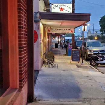 Hill Country Cafe - Outside...at 7 pm ish....they open at 6. - Cafes Near Me - Kerrville, Texas Hill Country Cafe - Outside...at 7 pm ish....they open at 6. - Cafes Near Me - Kerrville, Texas