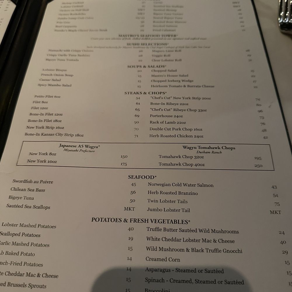 Mastro's Steakhouse - Menu - Steakhouses Near Me - Washington, DC, District of Columbia Mastro's Steakhouse - Menu - Steakhouses Near Me - Washington, DC, District of Columbia