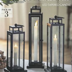 Evergreen Tower Lantern, LED Tapered Candle, 3-Pack/ Black - $29.99