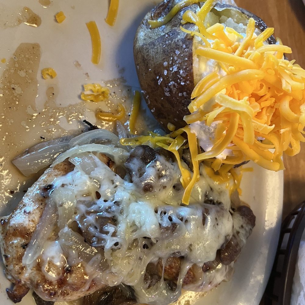 Texas Roadhouse - Smothered Chicken and loaded baked potato - Seafood Near Me - Florence, Kentucky Texas Roadhouse - Smothered Chicken and loaded baked potato - Seafood Near Me - Florence, Kentucky