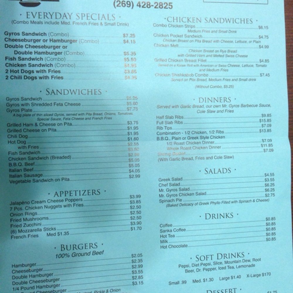 Mr Gyros - Ignore the online menu you may find, this is what they have to offer. - Greek Near Me - Stevensville, Michigan Mr Gyros - Ignore the online menu you may find, this is what they have to offer. - Greek Near Me - Stevensville, Michigan