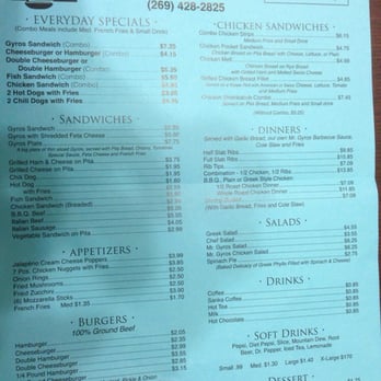 Mr Gyros - Ignore the online menu you may find, this is what they have to offer. - Greek Near Me - Stevensville, Michigan