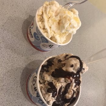 Sub Zero Nitrogen Ice Cream - Left is pina colada ice cream with mangoes and pineapples in it. Alright tasted a little artificial - Desserts Near Me - Indianapolis, Indiana