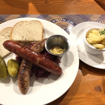 Prost - Sausage sampler (Bratwurst and Cheese Wurst) and Bavarian Potato Salad - German Near Me - Wichita, Kansas