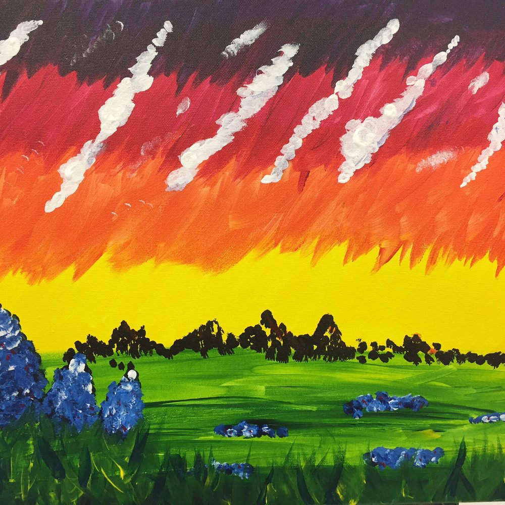 Painting with a Twist - Texas Bluebonnet sunset - Art Classes Near Me - Arlington, Texas Painting with a Twist - Texas Bluebonnet sunset - Art Classes Near Me - Arlington, Texas