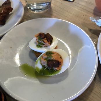 Cava Mezze - Olney - Green Eggs & Ham. Basically deviled eggs with bacon and green harissa. Very good. Nice and spicy. - Mediterranean Near Me - Olney, Maryland Cava Mezze - Olney - Green Eggs & Ham. Basically deviled eggs with bacon and green harissa. Very good. Nice and spicy. - Mediterranean Near Me - Olney, Maryland