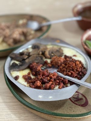 Photo of Karne Garibaldi - Guadalajara, JAL, MX. Queso fundido with chorizo and mushrooms