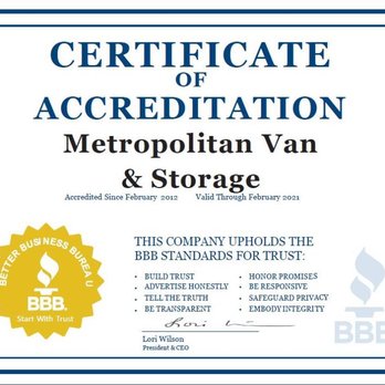 Metropolitan Van & Storage - BBB Rating of A+ - Movers Near Me - Fairfield, California