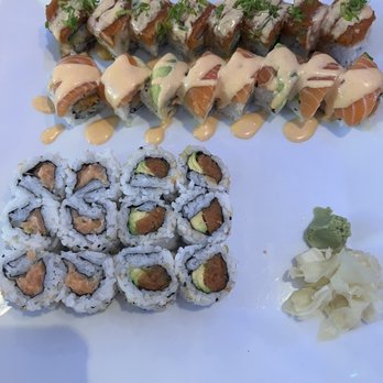 Koshi - Top: Special Rolls: Red Roof Roll and Double Spicy Salmon Roll Bottom: Simple Rolls: Spicy Salmon Roll and Spicy Tuna Roll - Japanese Near Me - Norfolk, Virginia Koshi - Top: Special Rolls: Red Roof Roll and Double Spicy Salmon Roll Bottom: Simple Rolls: Spicy Salmon Roll and Spicy Tuna Roll - Japanese Near Me - Norfolk, Virginia