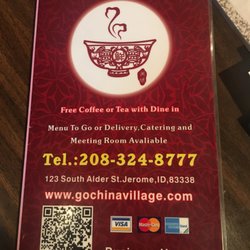 China Village - Our Telephone number, website, and scan code