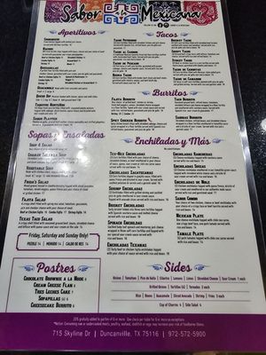 Menu photo 5 Sabor A La Mexicana Restaurant Duncanville, TX