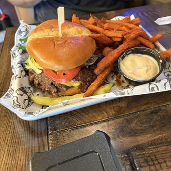 The Cattle Car - Amtrak Double Patty Burger with sweet potato fries - Burgers Near Me - Clover, South Carolina The Cattle Car - Amtrak Double Patty Burger with sweet potato fries - Burgers Near Me - Clover, South Carolina
