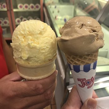 Village Creamery - Final choices to eat that night.  Left is hubby's single jackfruit, to the right my kid size Thai iced coffee. - Ice Cream & Frozen Yogurt Near Me - Niles, Illinois