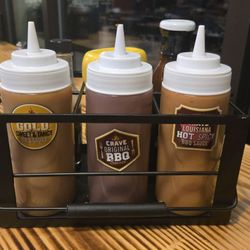 Crave Hot Dogs & BBQ - Several bbq sauces are available.