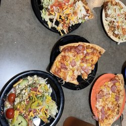 Pizza Inn - Taco and Hawaiian pizza with salad  and sweet tea