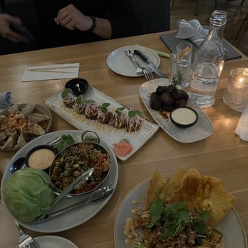 Moxies - Chicken Lettuce Wrap, Gyoza, Meat, Thai Chili Chicken, and the Spicy Tuna Roll - Cocktail Bars Near Me - Dallas, Texas Moxies - Chicken Lettuce Wrap, Gyoza, Meat, Thai Chili Chicken, and the Spicy Tuna Roll - Cocktail Bars Near Me - Dallas, Texas