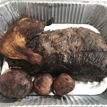 Prunedale Market - Full slab of Tri tip off the grill.  They included some potatoes and chicken with our order.  So generous - Barbeque Near Me - Prunedale, California
