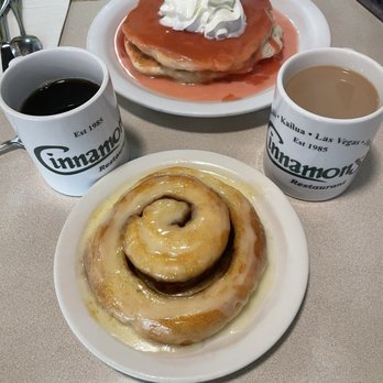 Cinnamon's Restaurant - Top: Guava Chiffon Pancake Bottom: Cinnamon Roll - Pancakes Near Me - Kailua, Hawaii Cinnamon's Restaurant - Top: Guava Chiffon Pancake Bottom: Cinnamon Roll - Pancakes Near Me - Kailua, Hawaii