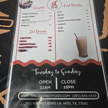 Dakar Street Food - Drink menu - Senegalese Near Me - Houston, Texas