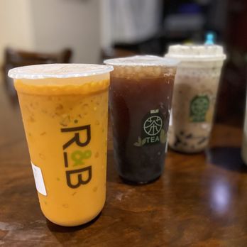 R&B Tea - three drinks on a table - Bubble Tea Near Me - Riverside, California