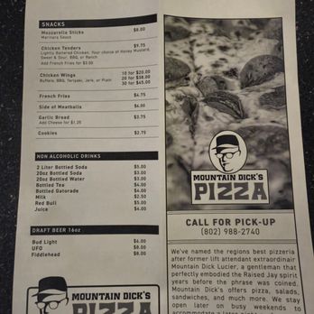 Mountain Dick's Pizza - Menu as of Dec 2024 - Pizza Near Me - Jay, Vermont