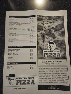 Menu photo 2 Mountain Dick's Pizza Jay, VT