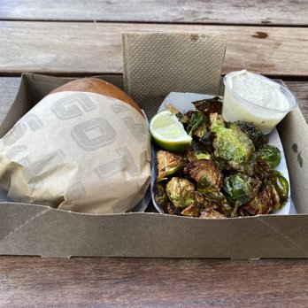 Gott's Roadside - Texas Avocado Burger ($11.99) and Fried Brussels Sprouts ($6.99) - Salad Near Me - Walnut Creek, California