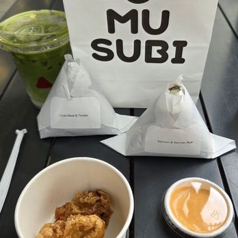 Omusubi - 2 Omusubi, Chicken with Sauce, & Matcha Latte  05-23-2026 - Japanese Near Me - Torrance, California