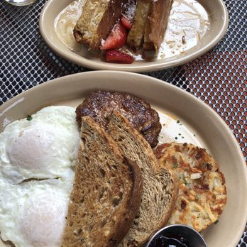 Snooze, an A.M. Eatery - Classic: 3 eggs over east, chorizo sausage, hash browns with wheat toast; OMG french toast (half oder) - Breakfast & Brunch Near Me - Tempe, Arizona Snooze, an A.M. Eatery - Classic: 3 eggs over east, chorizo sausage, hash browns with wheat toast; OMG french toast (half oder) - Breakfast & Brunch Near Me - Tempe, Arizona