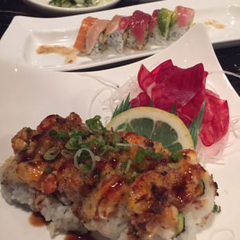 Moto Sushi - Baked lobster roll in front ($15.95) - DELICIOUS and the rainbow roll in back (I think $13.95) - also fresh and delicious! - Japanese Near Me - Glendale, California