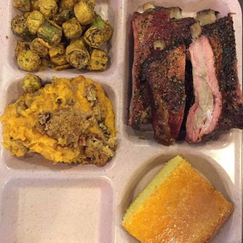 The Slow Bone - Ribs, sweet potatoes, fried okra, and cornbread - Barbeque Near Me - Dallas, Texas