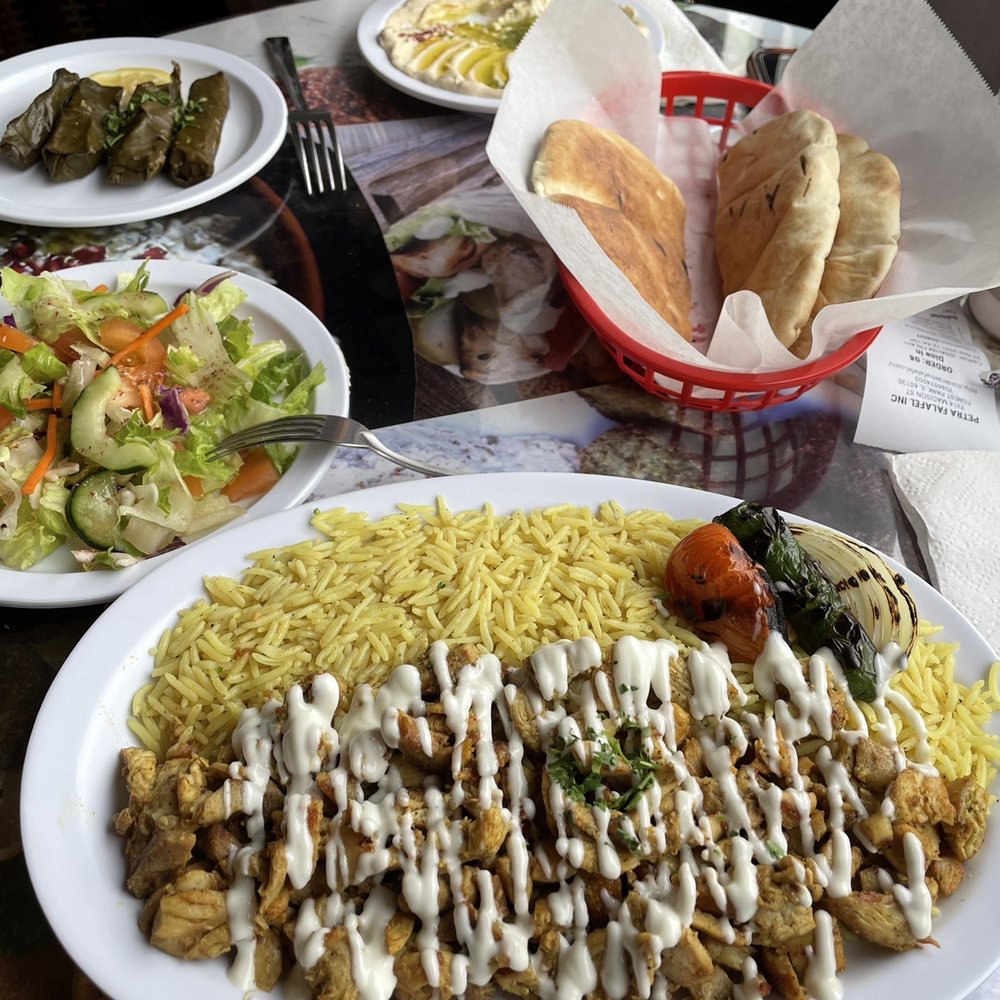 Petra Falafel - Chicken Shawerma Platter, Hummus, Grape Leaves, Pita bread - Falafel Near Me - Forest Park, Illinois Petra Falafel - Chicken Shawerma Platter, Hummus, Grape Leaves, Pita bread - Falafel Near Me - Forest Park, Illinois