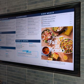 Mendocino Farms - Menu on a plasma screen. This is the only menu that shows the prices; the menus in the bucket do not list prices - Salad Near Me - Long Beach, California Mendocino Farms - Menu on a plasma screen. This is the only menu that shows the prices; the menus in the bucket do not list prices - Salad Near Me - Long Beach, California