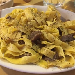 Wide noodles with p. mushrooms. Excellent. We liked it so much, we came back 2nd day!