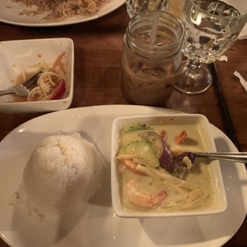 Soho Thai - What's left of the papaya salad, green curry with shrimp and a Thai iced coffee. Yum! - Thai Near Me - New York, New York Soho Thai - What's left of the papaya salad, green curry with shrimp and a Thai iced coffee. Yum! - Thai Near Me - New York, New York