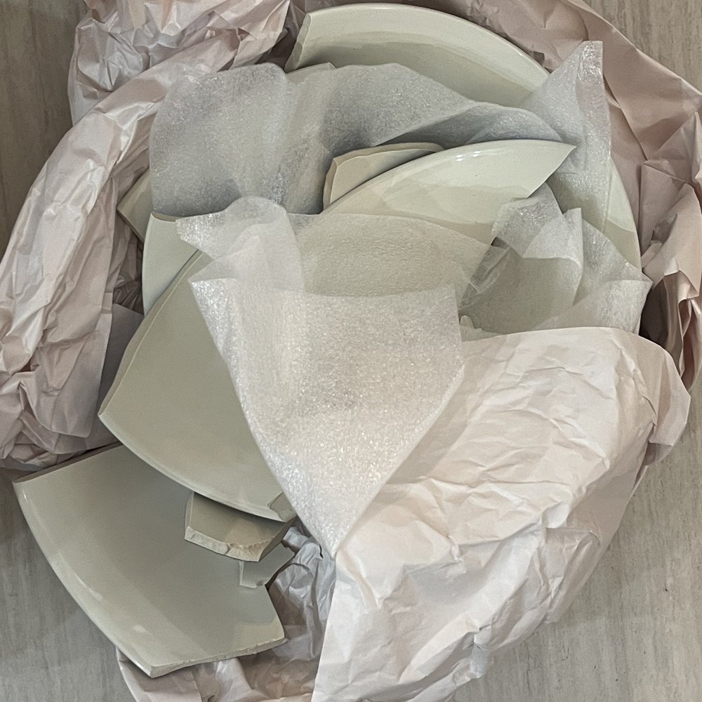 All That Matters Moving LLC - Broken bowls packed in 3 layers of bubble wrap box crushed. My grandmas bread making bowls - Movers Near Me All That Matters Moving LLC - Broken bowls packed in 3 layers of bubble wrap box crushed. My grandmas bread making bowls - Movers Near Me
